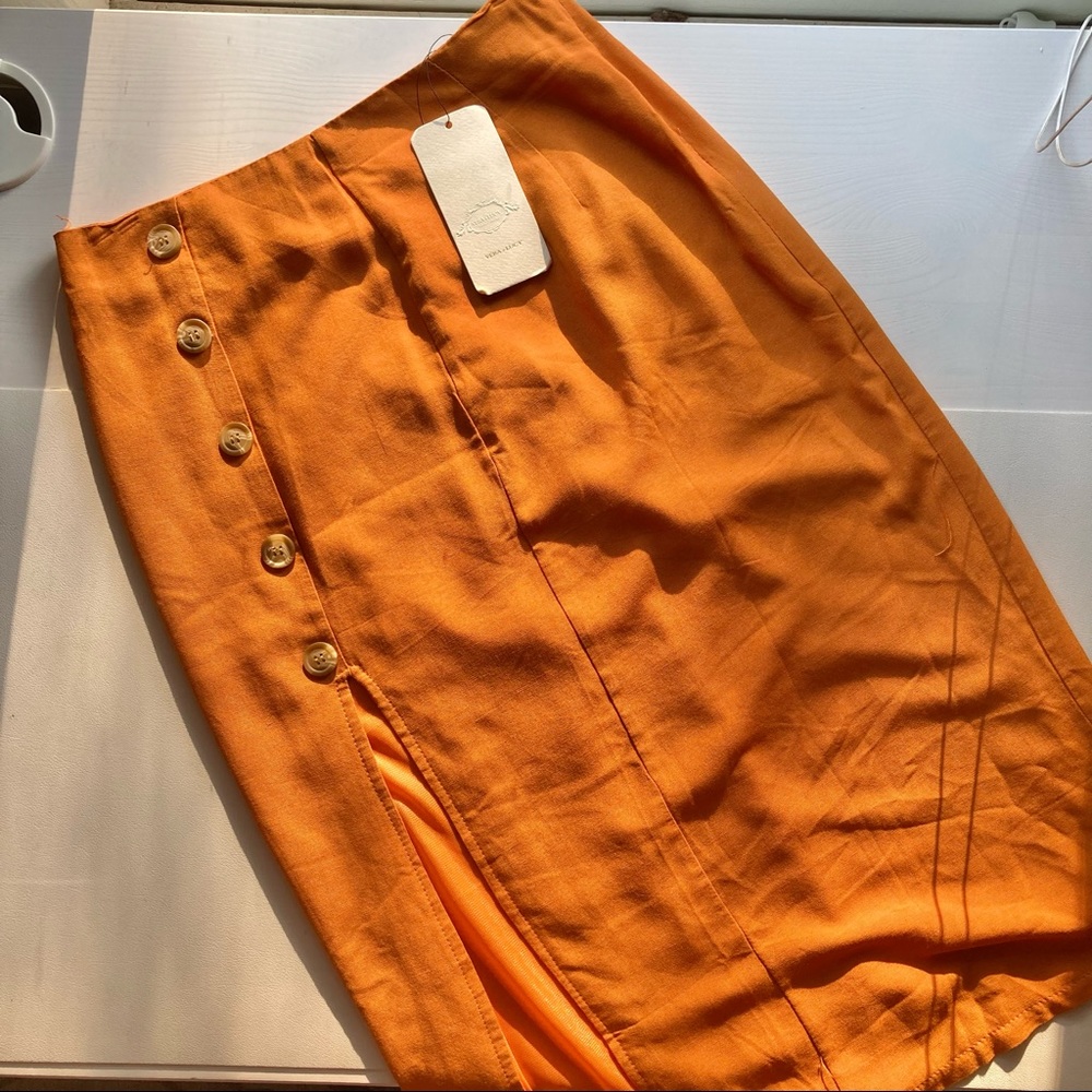Camel/ Orange Button Down Midi Skirt